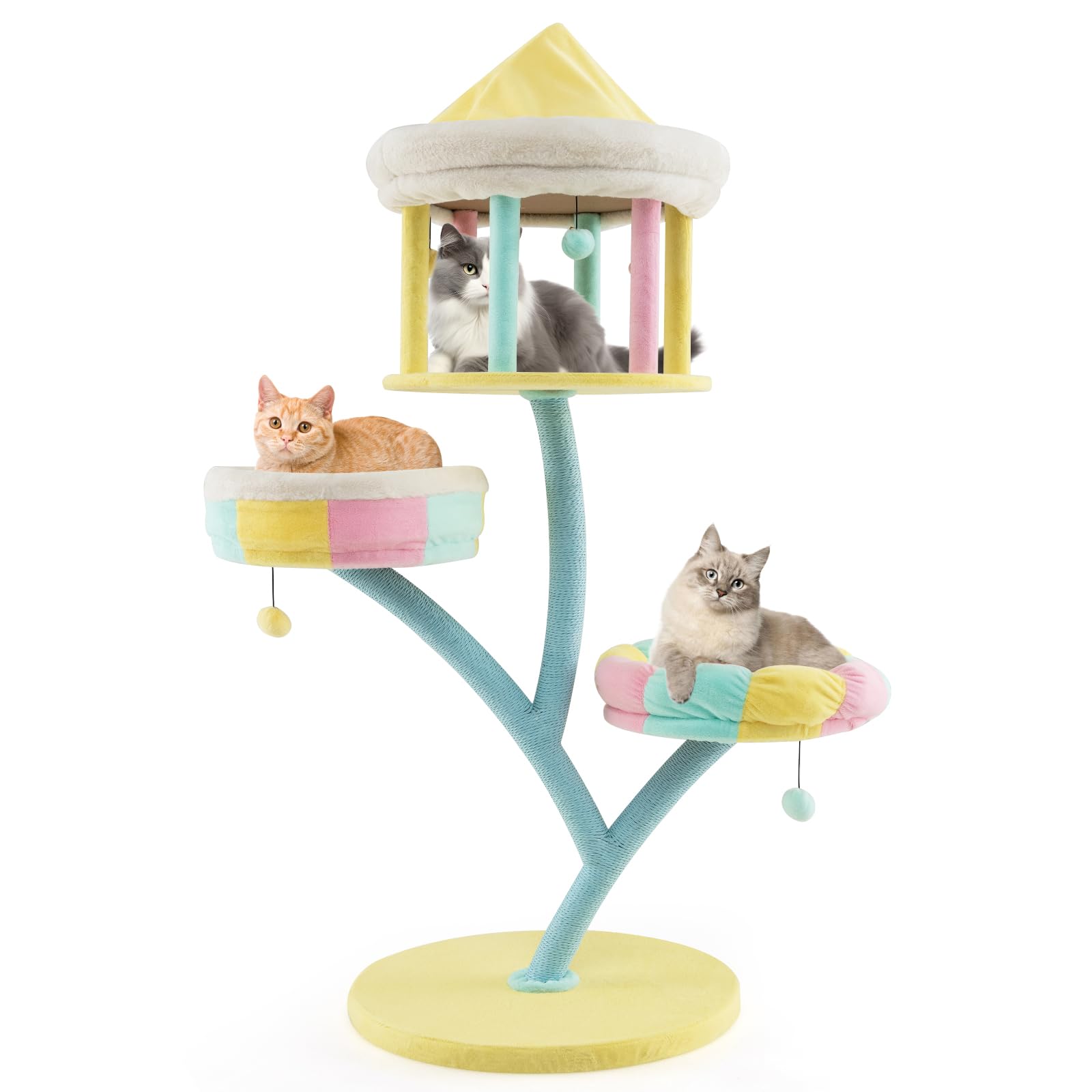 Tangkula Grand Arbre à Chat, Tour pour Chat Mignonne de Style Parc d'Attractions de 146 cm avec Appartement Ouvert sur le Dessus